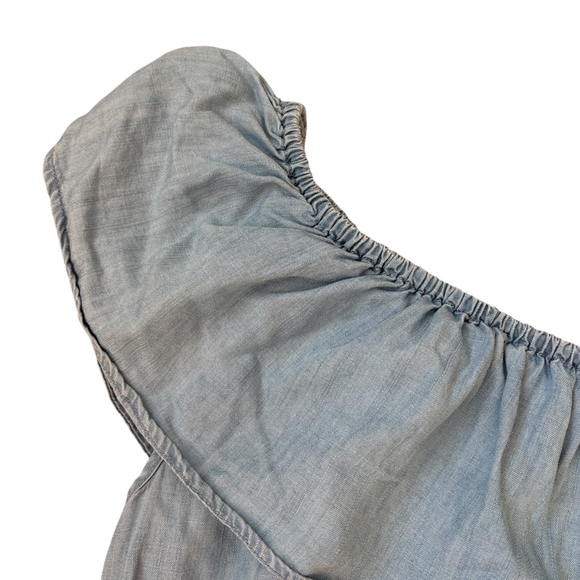 American Eagle Light Blue Denim One Shoulder Ruffled Jean Shirt Lyocell SIZE XS - Picture 4 of 9